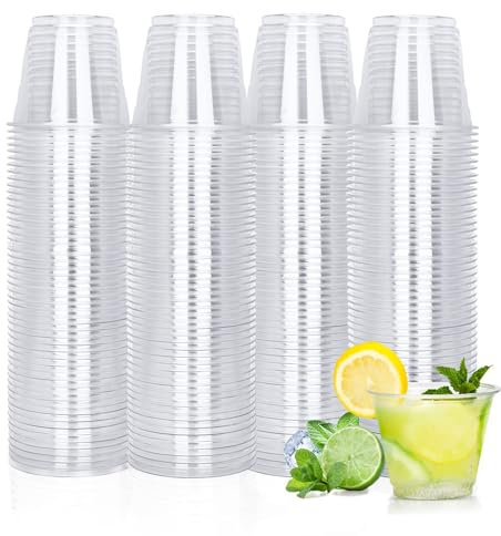 TashiBox 9 oz Crystal Clear Plastic Cups - 200 Pack, Disposable, Weddings & Parties Supplies, Ideal for Cocktails, Iced Coffee, Beverages, BPA-Free Tumblers