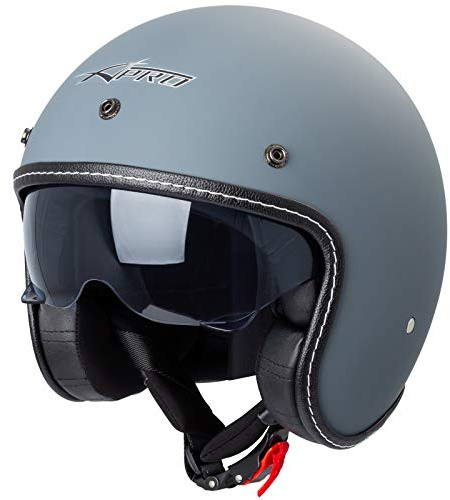 Motorrad Jet Helm Cafe Racer ECE 22-06 Sonnenblende Scooter Matt Grau XXL