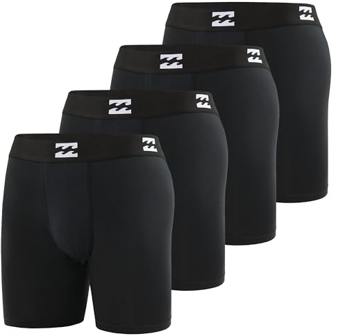 Billabong Mens Boxer Briefs 4 Pack Long Leg Performance Compression Shorts Mens Underwear 7.5” Inseam