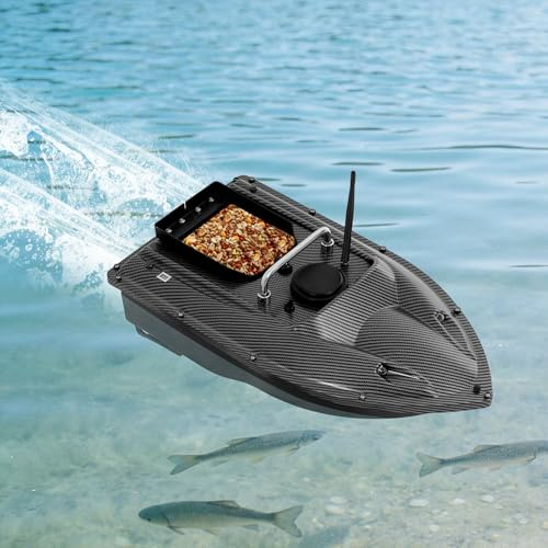 Kanbihao Barco Cebador RC 500m, Negro Carbono, 1.5kg Carga, LED Nocturno para Pesca en Río/Lago, Cebo a Distancia
