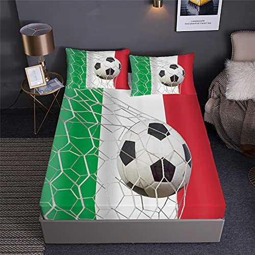 Faeralei Set Lenzuola con Angoli Calcio A Tema Set Biancheria Letto 3PCS Italia Squadra di Calcio Azzurri,Include 1 Lenzuola con Angoli + 2 Federe (C,Lenzuola 3PCS-Singolo)