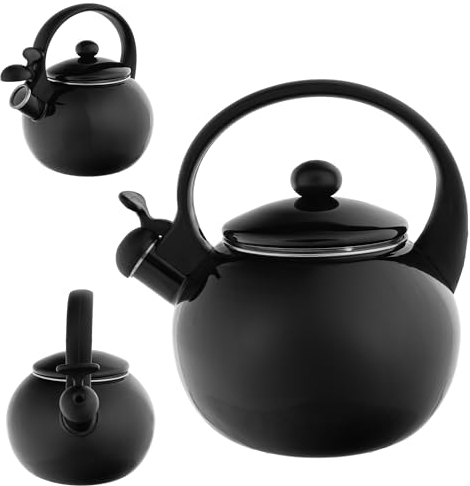 KADAX Bollitore in Acciaio Inox da 2,2 L, Smaltato Con Manico, Retrò per Tutti i Piani Cottura, per Tè, a Fischio, a Pipa (Nero)