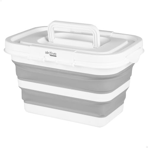 AKTIVE Cestino pieghevole 7 litri, formato rettangolare, 34 x 25 x 20 cm, con coperchio e chiusure di sicurezza, pieghevole compatto, senza BPA, scatola portaoggetti portatile (63112)
