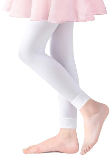Coziwill Socks Footless Ballet Tights Girls Dance Tights School Girls Footless Gymnastics Leggings Kids Soft Microfiber Pantyhose Stockings 3-5 Years Toddler 1 Pack(White, S)