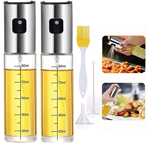 Genérico Pulverizador Aceite Cristal de Acero Inoxidable 100ml, Aceitera De Aceite de Oliva, Spray Aceite para Freidora de Aire Air Fryer Cocina, Vaporizador Aceite de Oliva y Vinagre