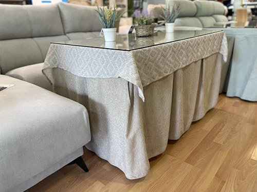 Genérico Ropa Chenilla de Mesa Camilla Rectangular (Beige) con 8 Pliegues - Incluye tapete - Varias Medidas - Falda Mesa Camilla, Enaguillas, Enaguas, Ropa Chenilla - 130 x 80 cm (72 cm de Alto)