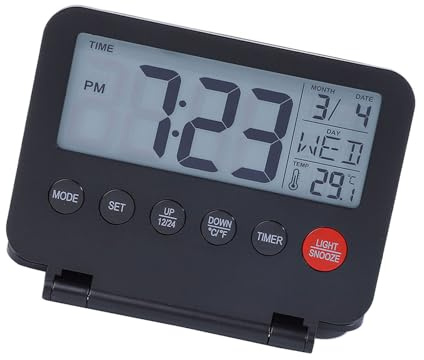 Ukbzxcmws Digital Clock LCD Travel Alarm Foldable Desk Clock With Day Date And Temperature Indication Backlight Battery Operated