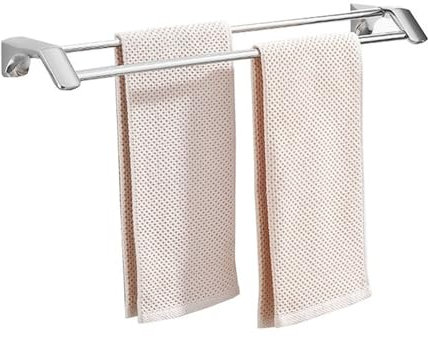 Wandmontiertes Badezimmerregal Doppelte Handtuchstangen for Badezimmer, Doppelte Badetuchstange aus Edelstahl, Wandmontierter Handtuchhalter ohne Bohren, Doppelter Handtuchhalter Badregal(Chrome,60cm)