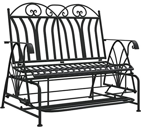 ULUYYUC Sitzbank Balkon Bierbank Gartenloege Garden Bench - Schaukelbank 2-Sitzer 114 cm Schwarz Stahl für Parks Terrasse Garten Balkon