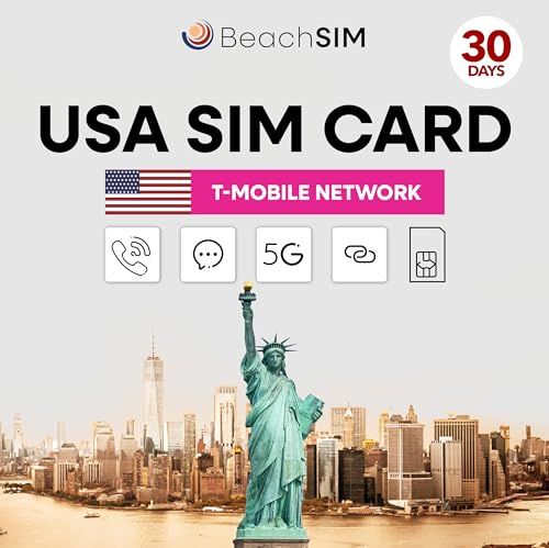 BeachSIM USA SIM-kort 30 dagar. Obegränsad 5G-data, samtal och sms. T-Mobile-nätverk. Kompatibelt med iOS och Android.