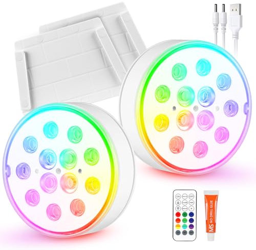 Carastek Ricaricabile LED Sommergibili Luci Con Telecomando 2 Pezzi 13 LED Piscina IP68 Impermeabile Luci Subacquee 16 Colori Luce Sommergibili Luce Piscina RGB Adatta per Acquario, Stagno