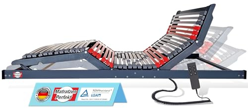 Matratzen Perfekt 7-Zonen Lattenrost 90x190cm Elektrisch Ultraflach | 9 cm Hoch 42 Leisten Geeignet für Bettkasten fertig montiert Kautschukkappen Lordosenstuetze belastbar bis 300 kg