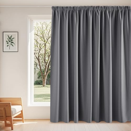 PONY DANCE Vorhang Blickdicht Kräuselband Thermo Gardinen Hitzeschutz | 1er Set, H220 x B300 cm, Grau, Verdunklungsgardine, für Schienensystem, Extra Breite Gardine, für Schlafzimmer Wohnzimmer