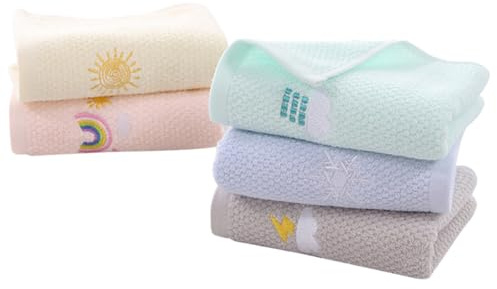 Ipetboom Absorbent Cotton Washcloths 5pcs Set, Soft Embroidered Face Towels for Children, Multi-colored Small Hand Towels for Baby Face Washing and Skincare