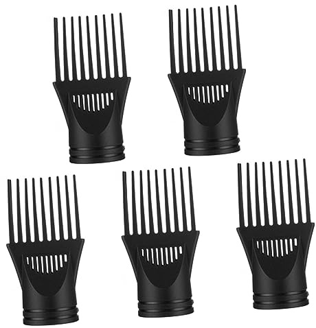 HAMPPLIES Ugello Riutilizzabile 5 Pezzi per Asciugacapelli in Plastica Nera, Pettine Concentratore Chioma Liscio e Districante per Styling