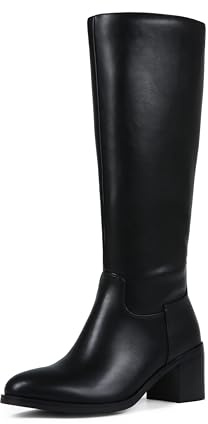 Abbleet Women's Knee High Boots Wide Calf Boots Stretch Opening Boot | Chunky Tall Block Boots with Full Side Zipper with Almond Pointed Toe Hidden Elastic Webbing Design Fall Winter Shoes