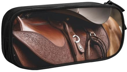 AABSTBFM Pferdesattel mit Cowboyhut, wildes bedrucktes Federmäppchen, Stiftetasche mit Reißverschluss, schwarz, große Kapazität, Bleistiftbox für Schule, Büro, Reisen, Schwarz , Einheitsgröße