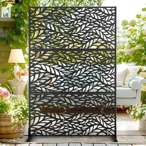 Crevyteg Paravent Raumteiler mit Ständer 182x120cm, Verzinkter Stahl Gartensichtschutz, Dekorativer Trennwand Sichtschutz Raumteiler für den Außenbereich, Hinterhof, Balkon, Terrasse, Garten, D