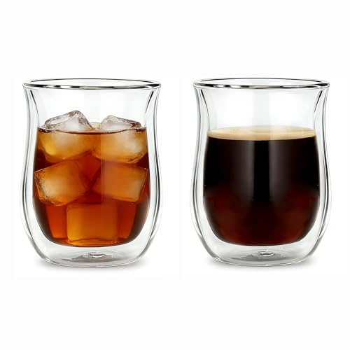 Easyworkz dubbelväggiga kaffemuggar i glas, set med 2 (350 ml) - klara borosilikatglaskoppar för kaffe, te, whisky, cocktails och alla drycker