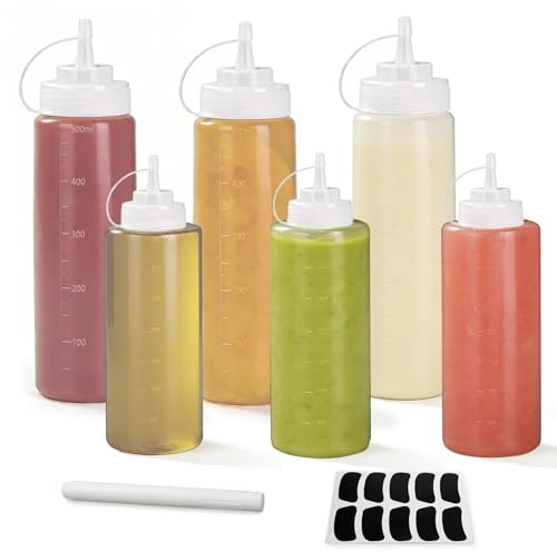 Squeeze Flasche, Kunststoff Quetschflasche, Plastikflaschen Zum Befüllen | 6 Stück Kunststoff Quetschflasche Set Mit Dosierspitze, Kann Dienen alsölflasche Spritzflasche Saucenflasche Dosierflasche