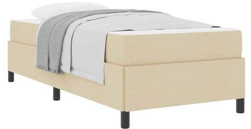 QJBSAVVA Boxspringbett 100x200 cm Creme Modernes Polsterbett mit Matratze Einzelbett aus Stoff und Holzwerkstoff Bettanlage mit Taschenfederkern für Schlafzimmer und Jugendzimmer