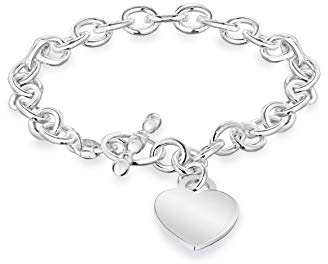 Tuscany Silver Women's Sterling Silver Heart Charm Belcher Chain T-Bar Bracelet