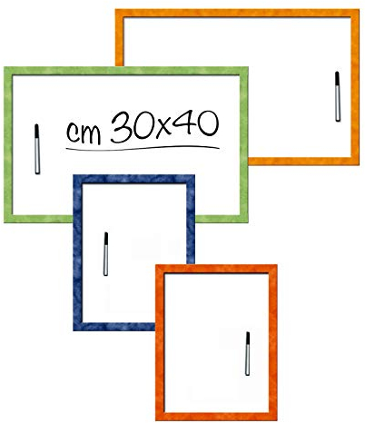 Lavagna Bianca Cancellabile a Secco 40 x 30 cm con Cornice Colorata e Pennarello