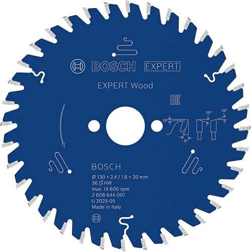 Bosch 1x Hoja de sierra circular con cable EXPERT Wood | para Madera blanda, Madera dura, Ø 130 mm, Professional Accesorios Sierras circulares de mano con cable, Sierra de inmersión