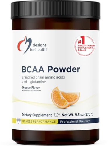 Designs for Health BCAA Powder with L-Glutamine - Branched Chain Amino Acids Powder + L-Glutamine Supplement to Support Muscles + Workouts - Orange Flavored Drink Mix (30 Servings / 270g)