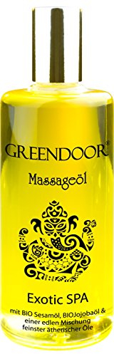 Premium Natur Massageöl GREENDOOR Exotic SPA 100ml vegan, BIO Sesamöl & BIO Jojoba, Naturkosmetik Massage Öl natürlich ohne Tierversuche, Muskelentspannung naturrein natural, nicht fruchtig, Geschenke