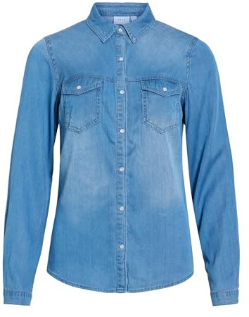 VILA Clothes Vibista Denim Shirt-Noos, Chemise Femme, Bleu (Medium Blue Wash:Clean), 38 (Taille Fabricant: Medium)