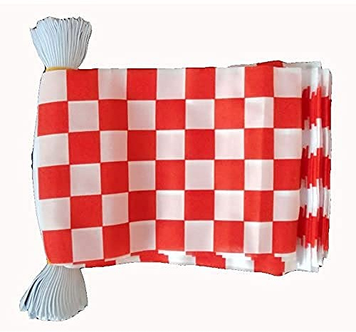AZ FLAG Guirlande Damier Rouge et blanc 12 m 20 drapeaux Polyester Léger | Usage intérieur et extérieur Guirlande de drapeaux à damiers drapeaux cousus sur un ruban renforcé