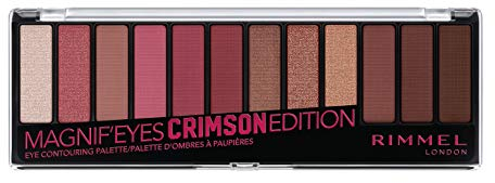 Rimmel London, Palette Ombretti MagnifEyes, 12 Tonalità Multiuso dal Finish Matte, Perlato e Gitter, Crimson Edition