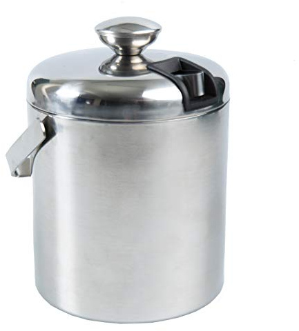 Eiskübel, Weinkühler, Sektkühler, Eiseimer, Eiswürfelbehälter aus Edelstahl mit Zange, Deckel, Abtropfsieb und Tragegriff - 1,3L