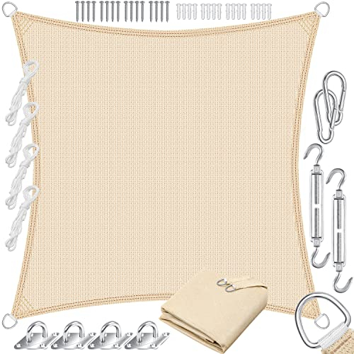 KESSER® Tenda a vela, parasole, paravento | Tessuto HDPE | idrorepellente e antivento, robusto e stabile per ombreggiare il giardino, balcone o il terrazzo, Sabbia, 5x5m