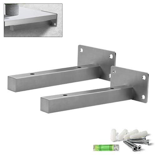Wandkonsole Regalwinkel aus Gebürstetem Silber Rostfreiem Stahl,Schwimmende Versteckte Regalträger,Home-Office-Regalhalterung,Platz Sparen,mit Schraube,2 Stück (200mm/7.9in)