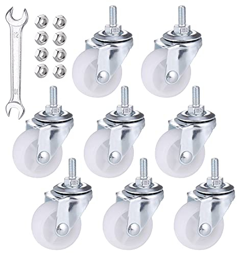 Zocipro 8 Pezzi Ruote per Carrello (M4x15mm) Ø37mm Ruota Girevole con Gambo Filettato Ruote per mobili con Chiave Inglese e Dadi Esagonali