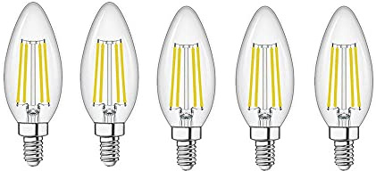 ZYUJIA E14 LED Candle Bulbs,C35 Small Screw Candelabra LED Light Bulbs Not Dimmable Cool White 6500K 6W Filament Bulb (Equivalent to 60W)5 Packs