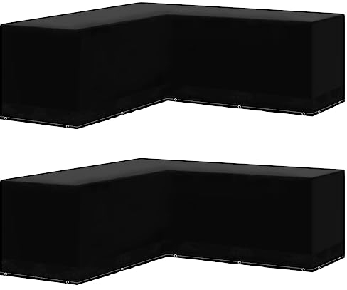 vidaXL 2X Abdeckung Gartenmöbel L-Form 12 Ösen Schutzhülle Abdeckplane Regenschutz Abdeckhaube Schutzplane für Sitzgruppe Gartengarnitur 250x250x90cm