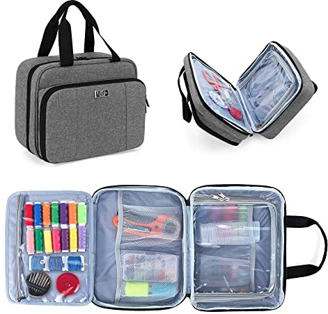 Luxja Organizador Grande para Accesorios de Máquina Coser, Bolsa para Hombro, Gris