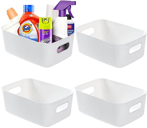 XFLYP Juego de 4 caja organizadora con asas, organizador de baño y de juguetes, caja de almacenamiento de cosméticos,organizador ordenado, 22*15*10.5 cm (Blanco)