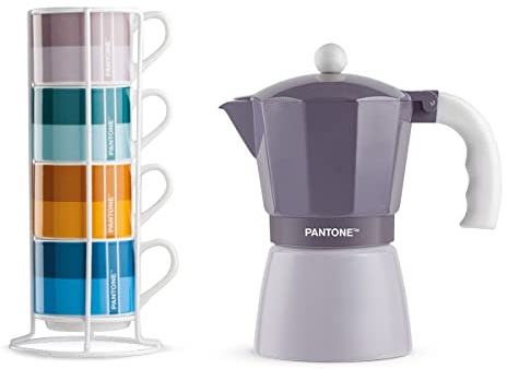 Egan Set 4 Tazze Caffè Impil. con Metalrack Pantone Linear + Moka Viola 6 tazzine