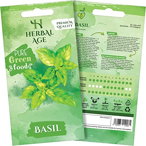 HERBAL AGE Basil Seeds Plants, Grow Your Own Herb Garden Kit, ~200 Seed Box, Salad Herbs Seeds for Planting UK, Veg Plant Gardening Gift for Men, Women, Kids, Seeds to Plant Outdoor & Indoor