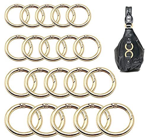 XCSJ 20 Pcs Karabinerhaken Rund 20mm 25mm 30mm 35mm Sehr Robust Zinklegierung Runde Karabiner O-Ring Karabiner Karabinerring Federöffnung Für Rucksack Schlüsselanhänger Tasche Diy(Gold)