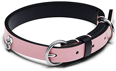 Pandora Moments Haustierhalsband in der Farbe Rosa aus lederfreiem Stoff mit Herzförmiger Zierniete aus Edelstahl in der Größe M, 28-36cm, 312262C02-M
