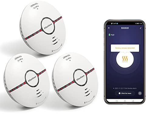 Rauchmelder Wi-Fi mit austauschbarer Batterie & Stummschalt-Taste, Smarter Feuermelder, Auto-Selbstüberprüfungsfunktion, entspricht EN 14604 Standard(3 Pack)