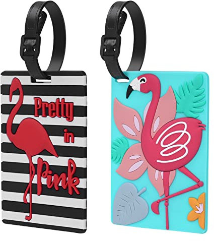 Vicloon 2 Stück Gepäckanhänger, Gepäckanhängern aus PVC,Gepäckanhänger ID Etikett,Tags Identifizierung von Gepäck und Koffer,Reisezubehör-Flamingo