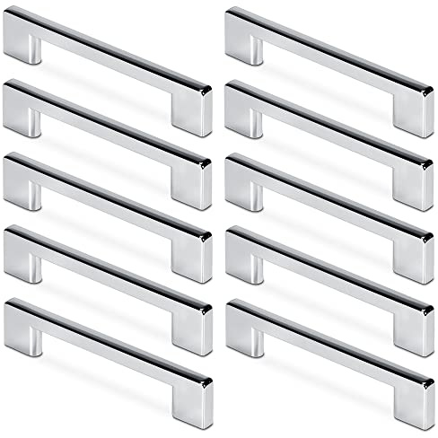 Mavö 10 Stück Schubladengriff 96mm Lochabstand Möbelgriff Griffe Silber Schrankgriff Chrom PIKO (96mm)