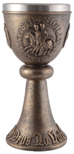 VOGLER Joh. Vogler GmbH Calice a croce Deus lo Vult, realizzato in pietra artificiale, dipinto a mano con colore bronzo, con inserto in acciaio inox rimovibile da 200 ml