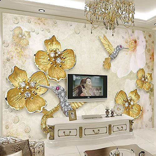 XAONUO Fiori Carta Da Parati Murale 3D Fiori Sculture Uccelli Carta Da Parati Autoadesiva In Pvc 140X70Cm Sfondo Muro Murali Soggiorno Camera Da Letto Ufficio Negozio Decorazione Parete